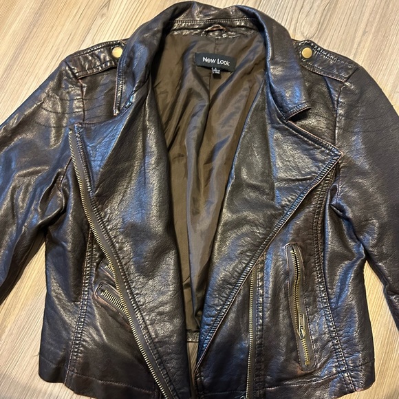 New Look Brown Vegan Leather Jacket Cropped - Picture 4 of 8